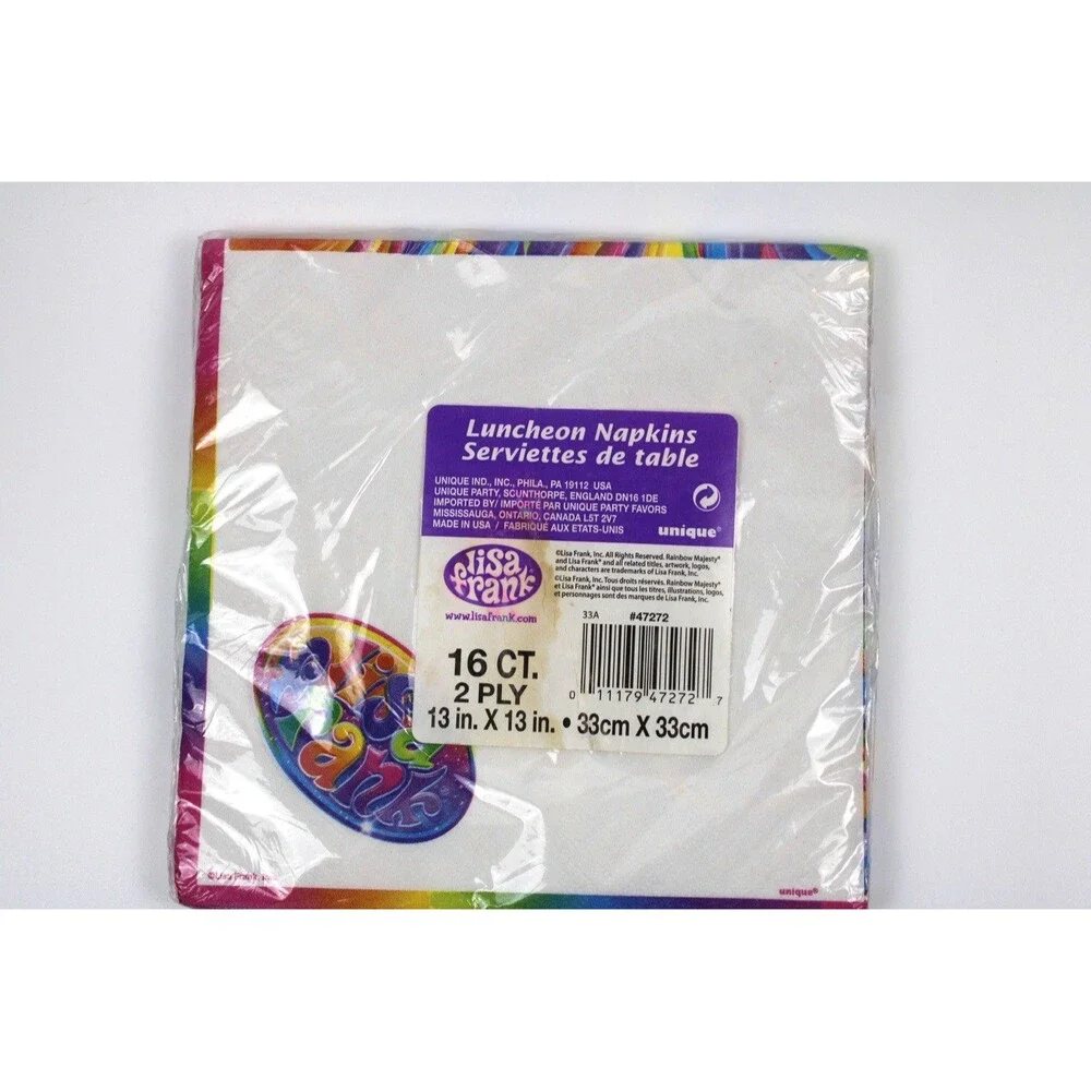 Lisa Frank Party Luncheon Napkins Rainbow Majesty 10x10 Inch 16 Count USA